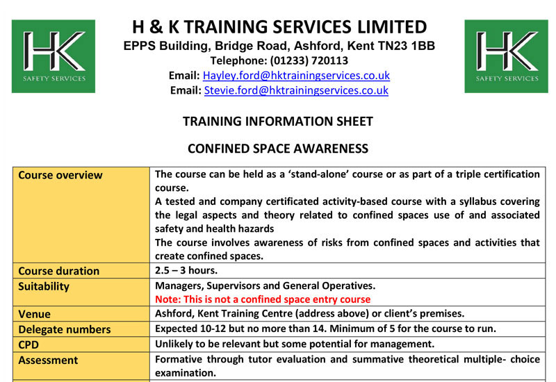 Confined Space Awareness Course