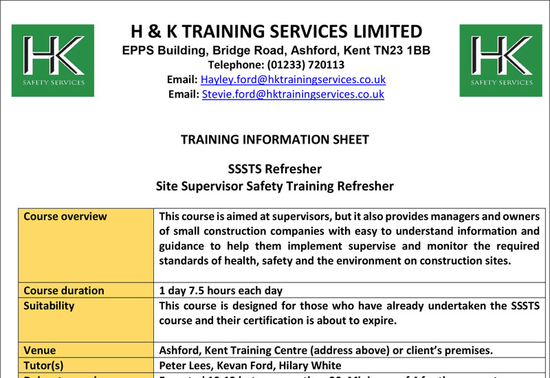 Site Supervisor Safety Training Refresher Course