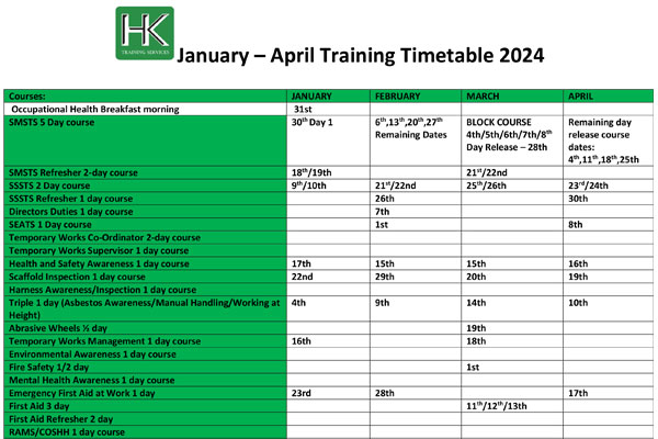 Course Schedule - Jan-Apr 2024