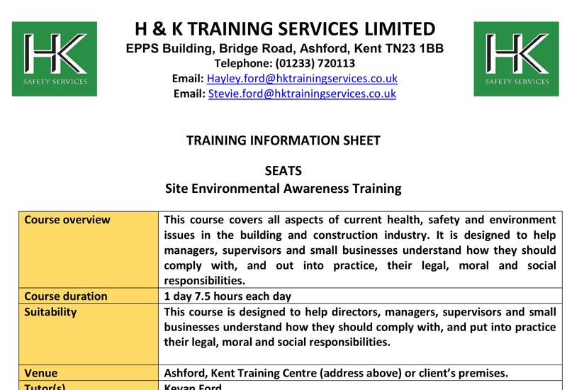Site Environmental Awareness Training Course