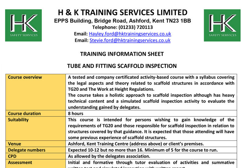 Scaffold Inspection Courses