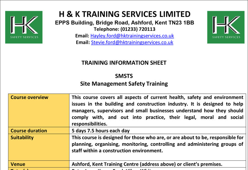 Site Management Safety Training Course