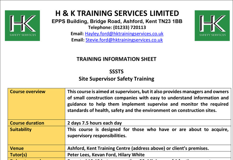 Site Supervisor Safety Training Course